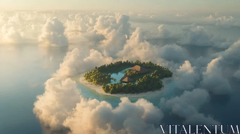 Tropical Island Oasis Amidst the Clouds AI Image