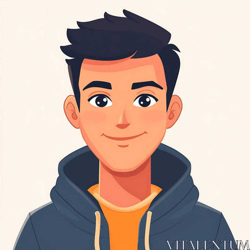 Digital Cartoon Portrait of a Young Man AI Image