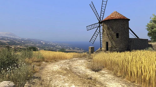 Countryside Windmill with Ocean View