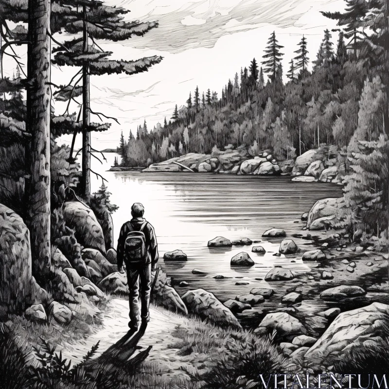 AI ART Black-and-White Landscape Illustration