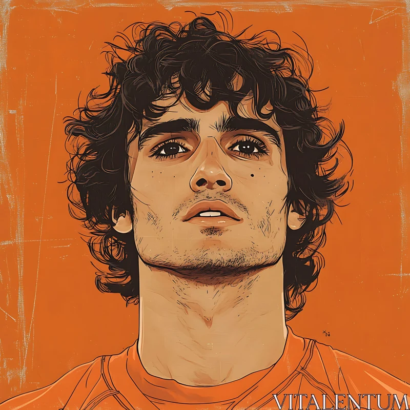 Young Man Illustration against Orange Background AI Image