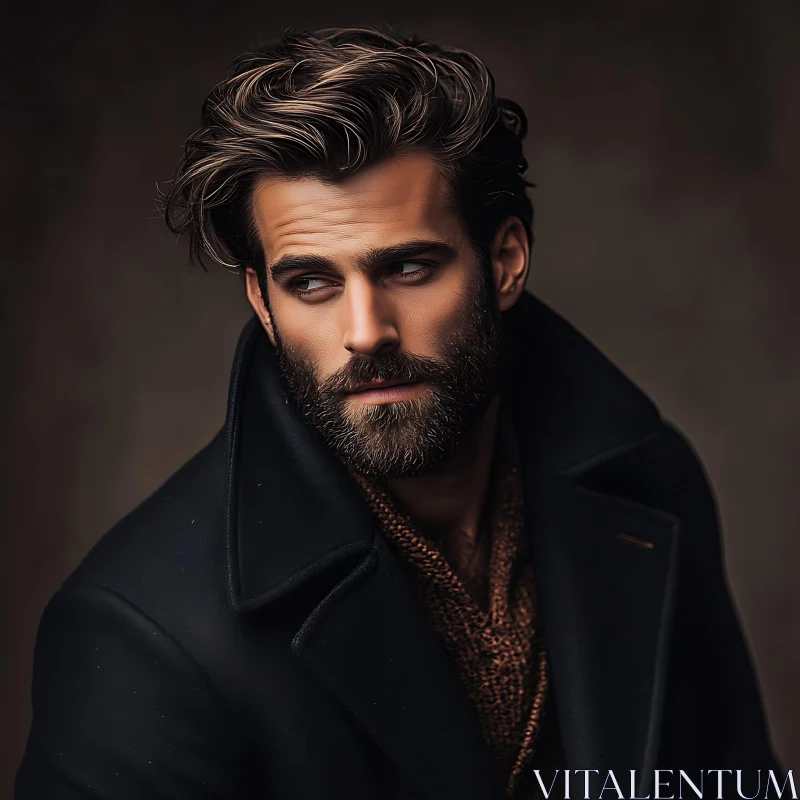 Stylish Man with Beard and Coat AI Image