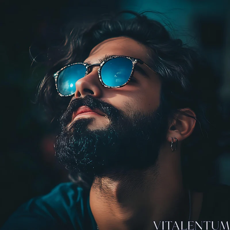 Cool Man in Blue Sunglasses Portrait AI Image