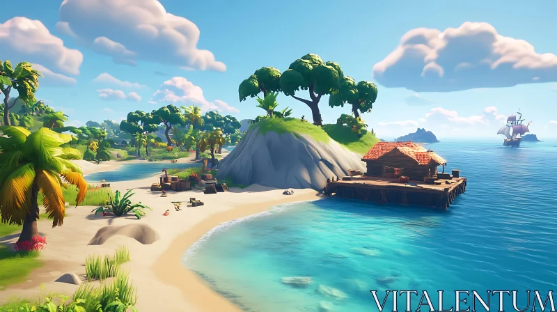 Idyllic Tropical Island Scenery with Bright Blue Ocean AI Image