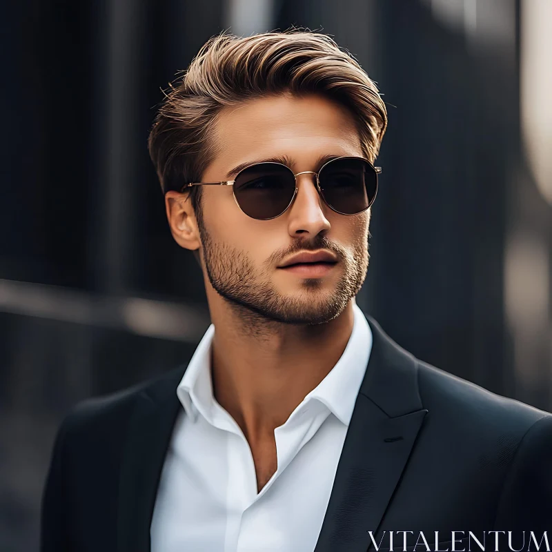 Elegant Man in Suit with Sunglasses AI Image