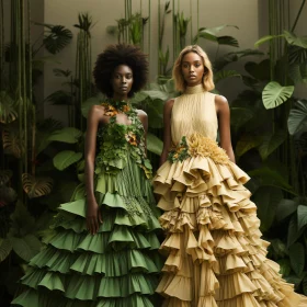 Nature-Inspired Green and Yellow Fashion Gowns