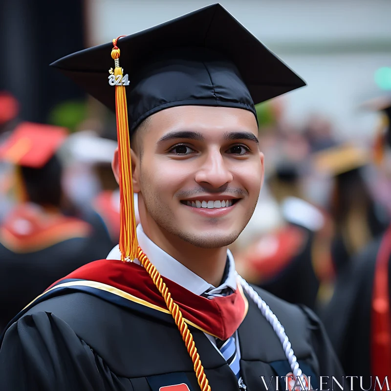 Proud Graduate in Cap and Gown AI Image