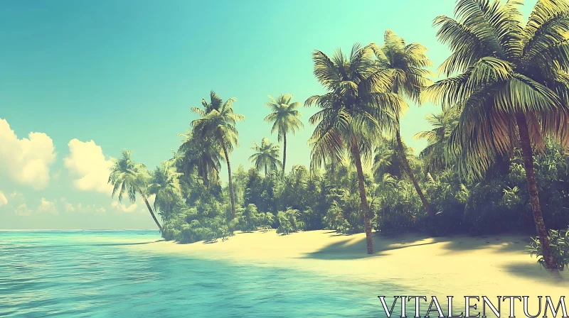 Serene Tropical Beach with Palm Trees and Sandy Shore AI Image