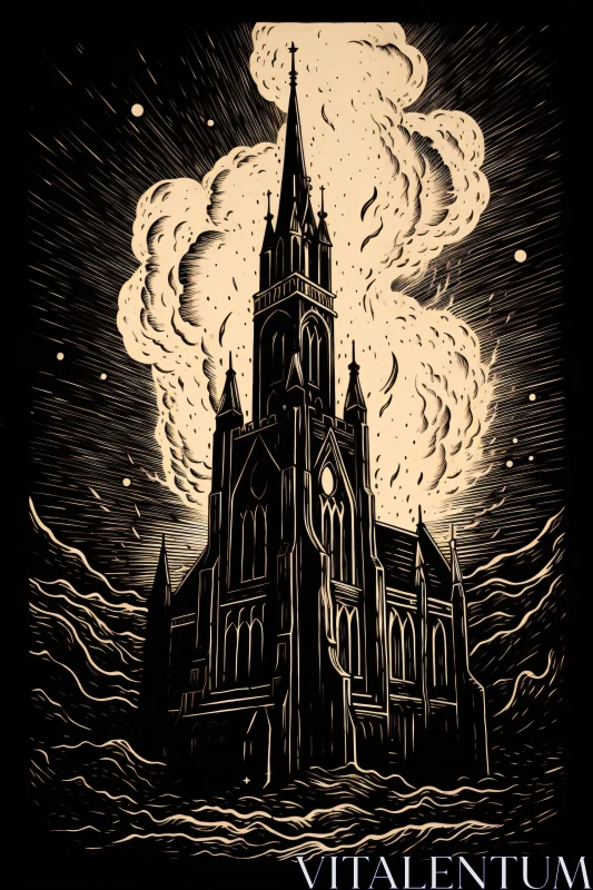 AI ART Gothic Architecture Amidst Swirling Clouds