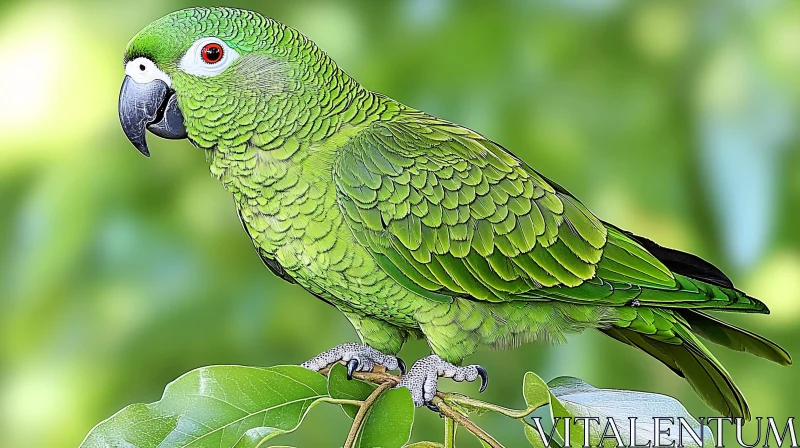 AI ART Green Parrot on Branch