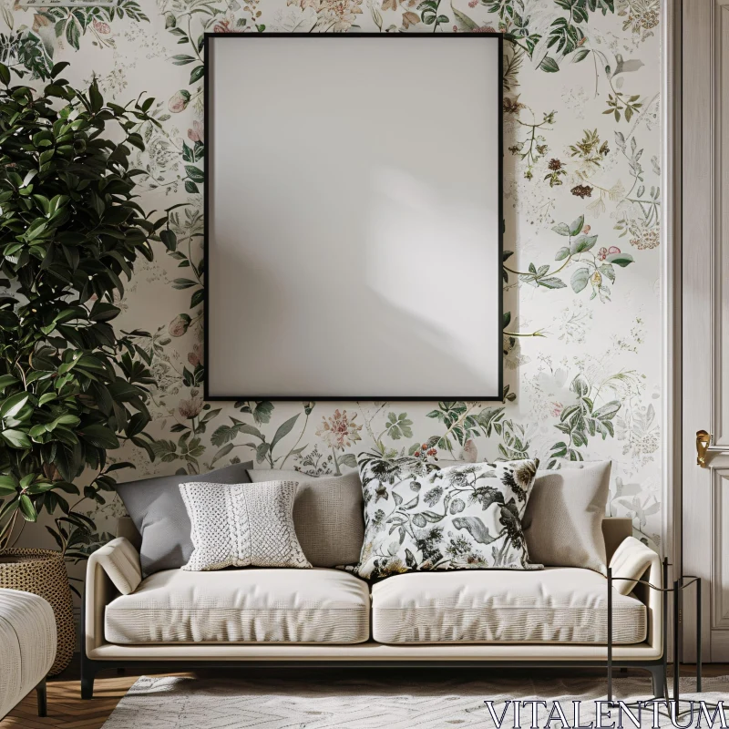 Chic Living Room Decor with Plant and Canvas AI Image