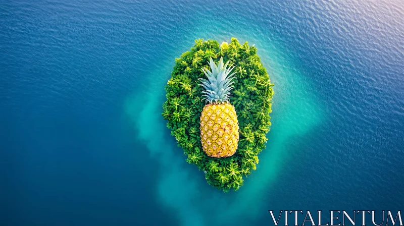 Exotic Island with Enormous Pineapple in Pristine Sea AI Image