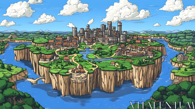 Fantasy Island City with Majestic Castles AI Image