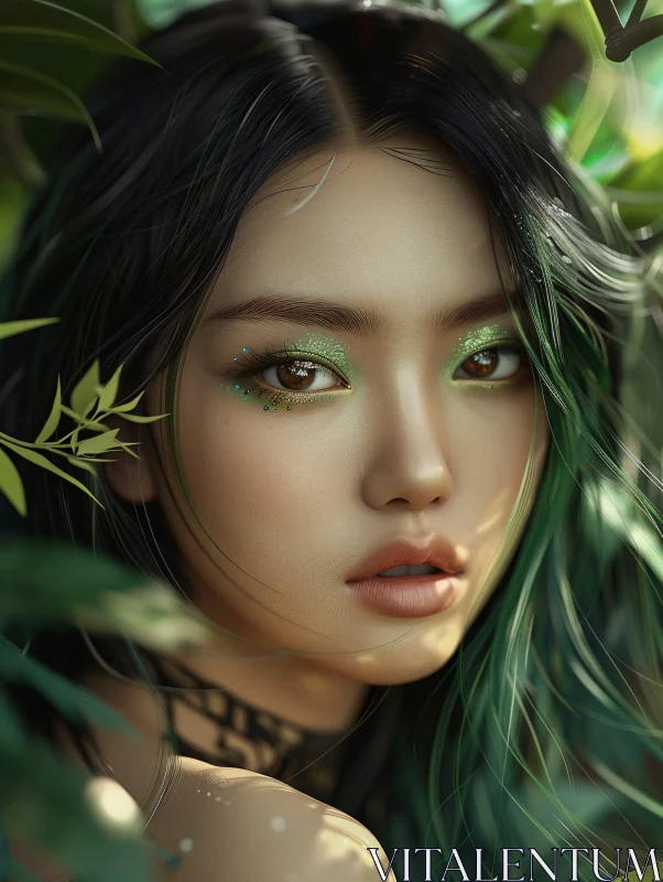 AI ART Nature-Inspired Woman with Green Eyeshadow