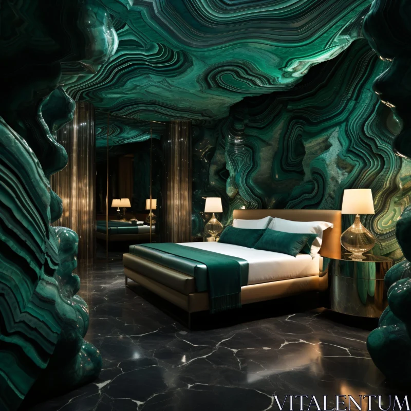 AI ART Elegant Malachite Styled Bedroom