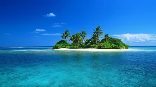 Lush Green Island Surrounded by Turquoise Ocean