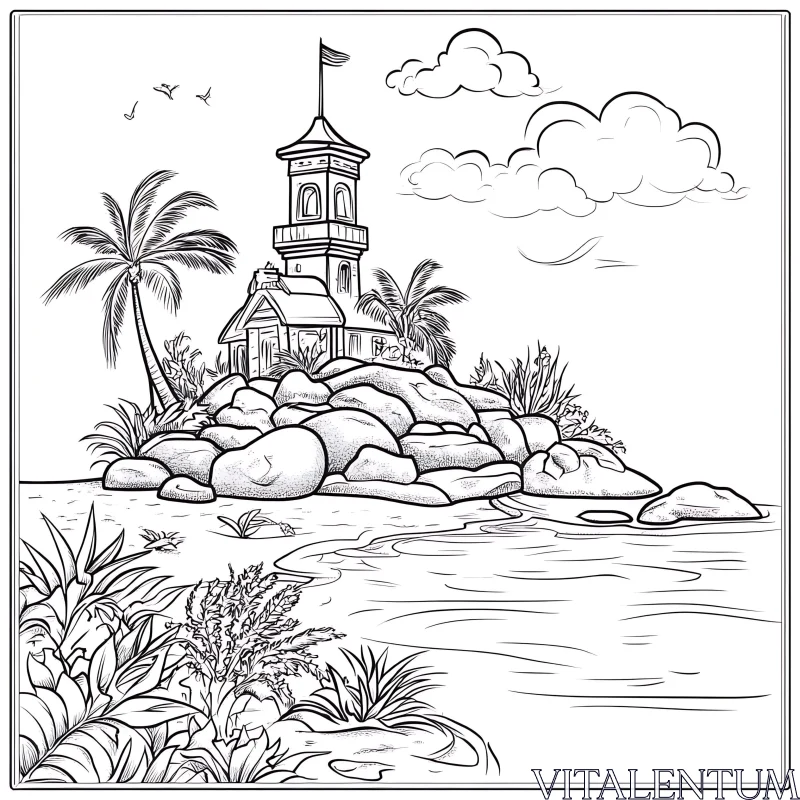 Scenic Island Lighthouse Art AI Image