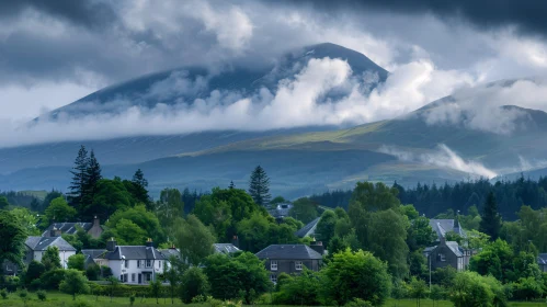 Village Amidst Mountains and Clouds