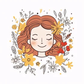 Girl with Flowers Illustration