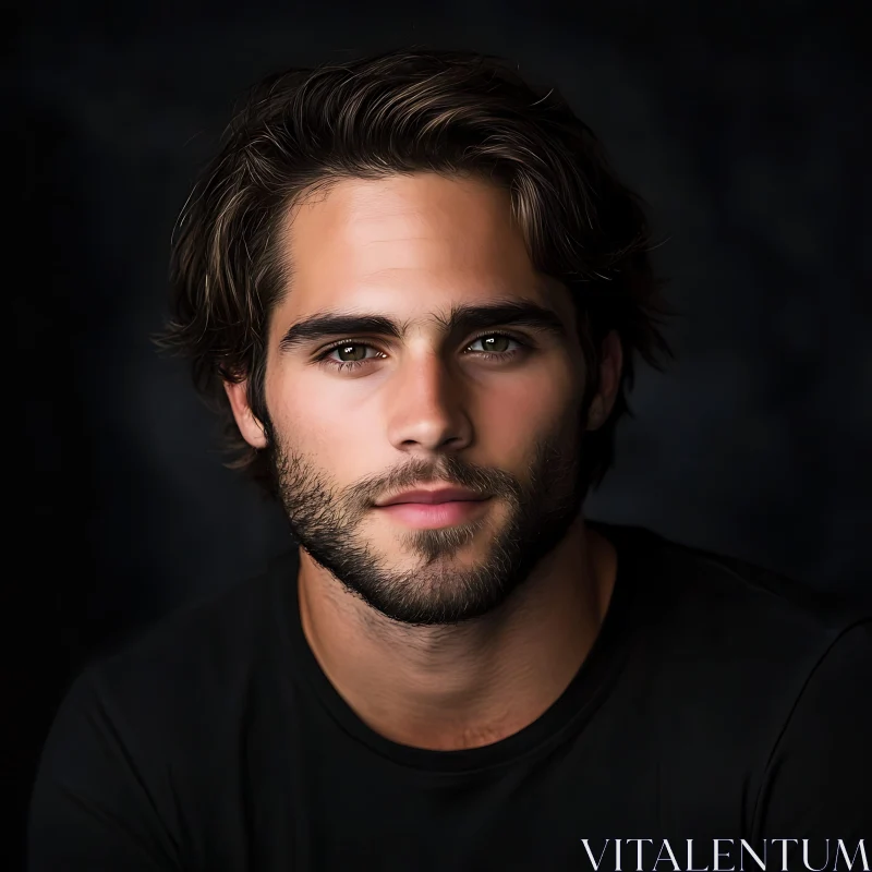 Young Man with Beard on Dark Background AI Image