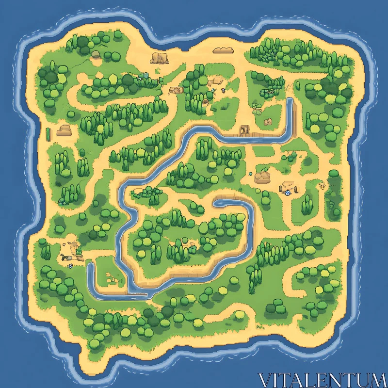 Cartoonish Island Map Illustration AI Image