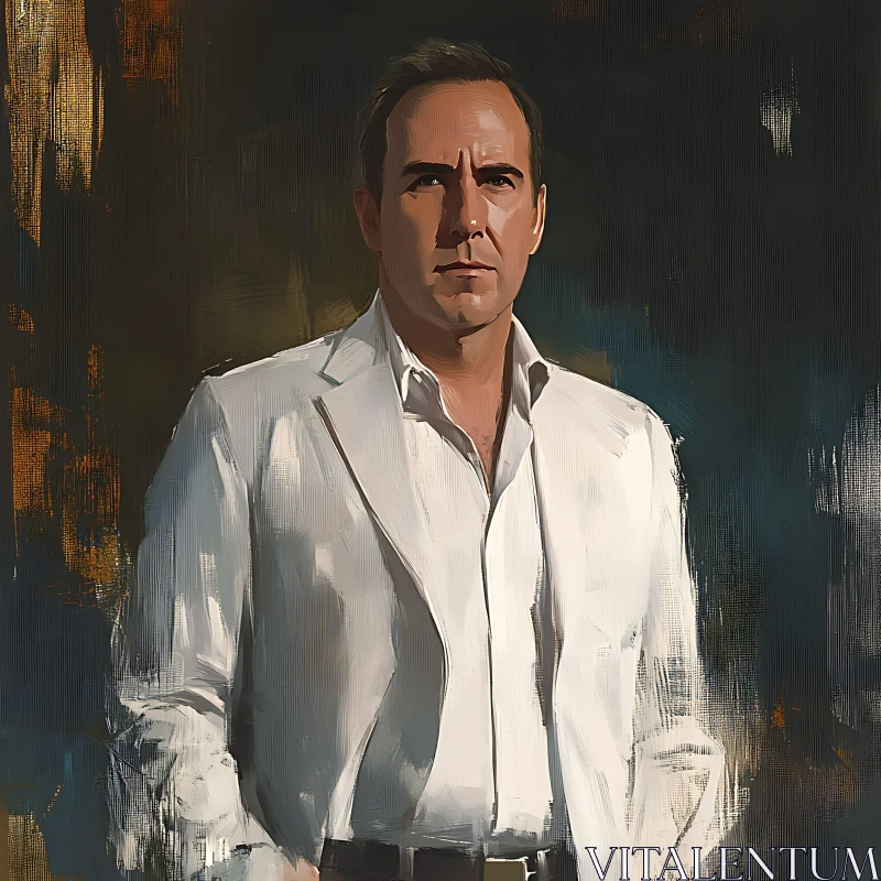 Classic Portrait of Man in White Attire AI Image