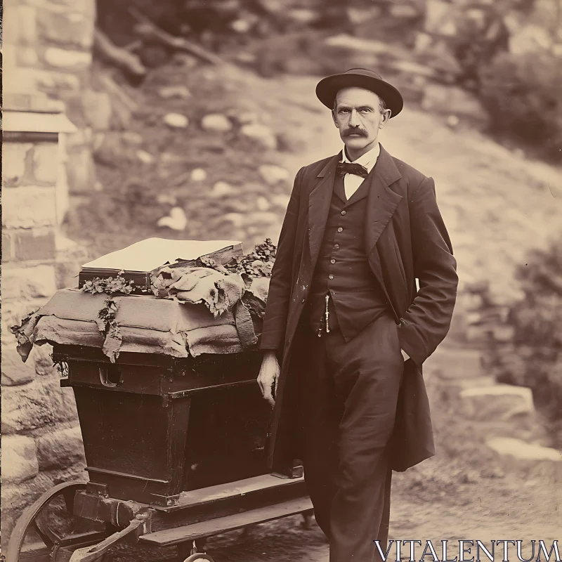 Historical Photograph of Man with Cart AI Image