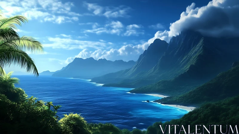 Beautiful Tropical Coastline with Mountains and Beaches AI Image