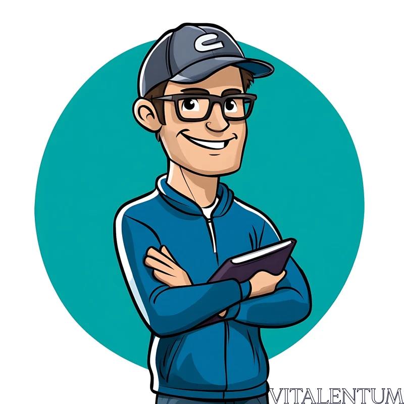 Cartoon Man with Glasses and Book Illustration AI Image