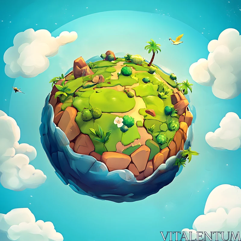 AI ART Fantasy World Floating Island in Bright Sky