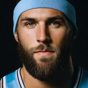 Focused Bearded Athlete with Blue Headband