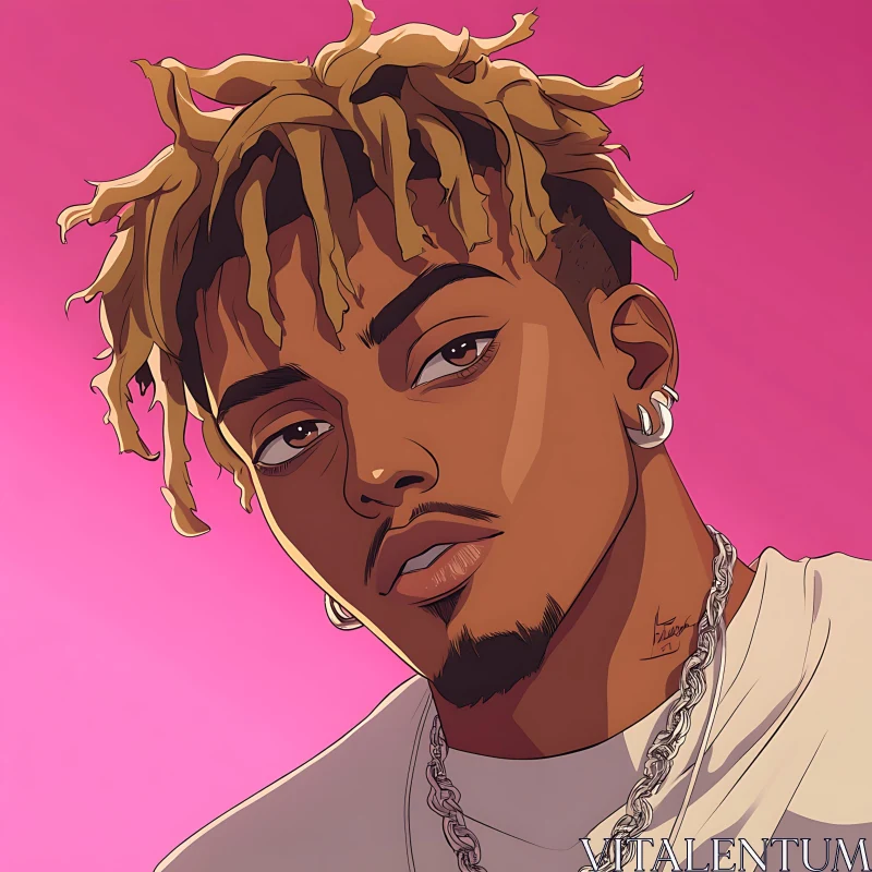 Digital Portrait with Pink Background AI Image