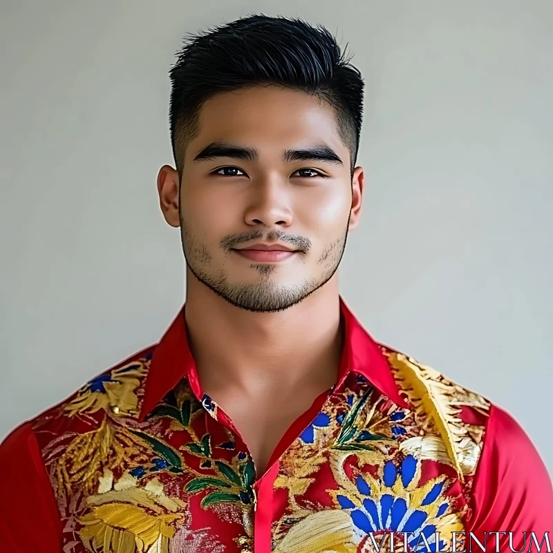 Confident Man in Floral Shirt AI Image