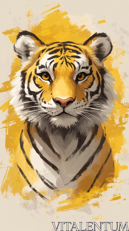 AI ART Lifelike Tiger Painting with Yellow Brush Strokes