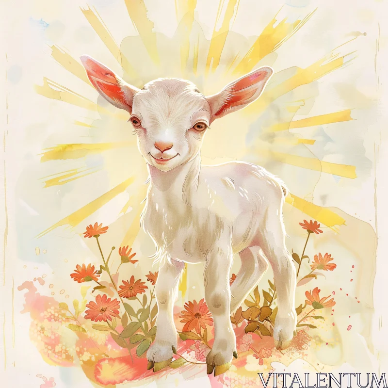 AI ART Illustrative Goat and Flowers