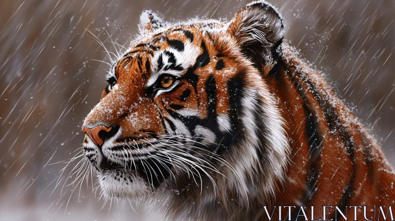 AI ART Tiger in Winter Snowstorm