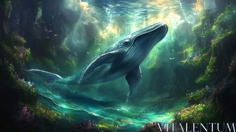 Whale in Magical Underwater Scene AI Image