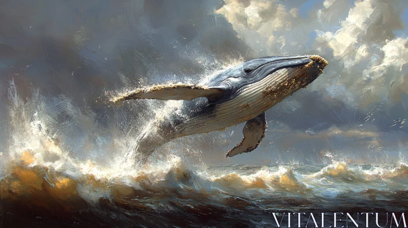 Whale Breaching Amidst Ocean Waves AI Image