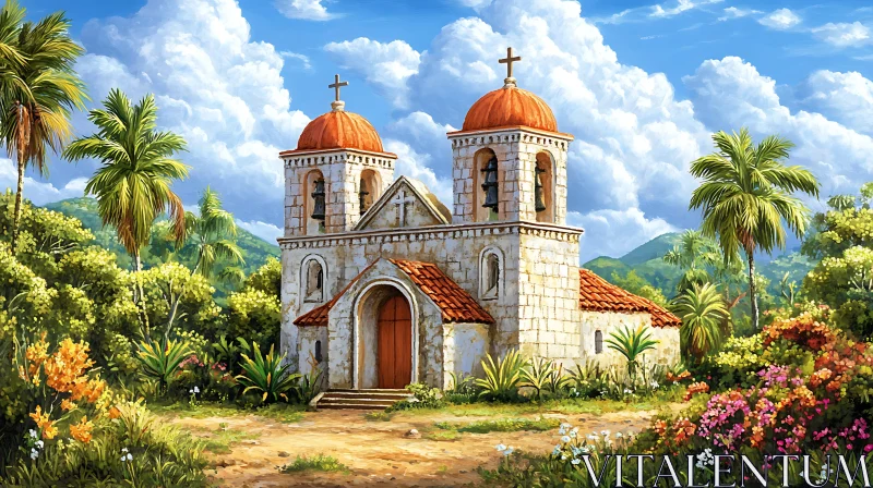 Tranquil Tropical Church AI Image