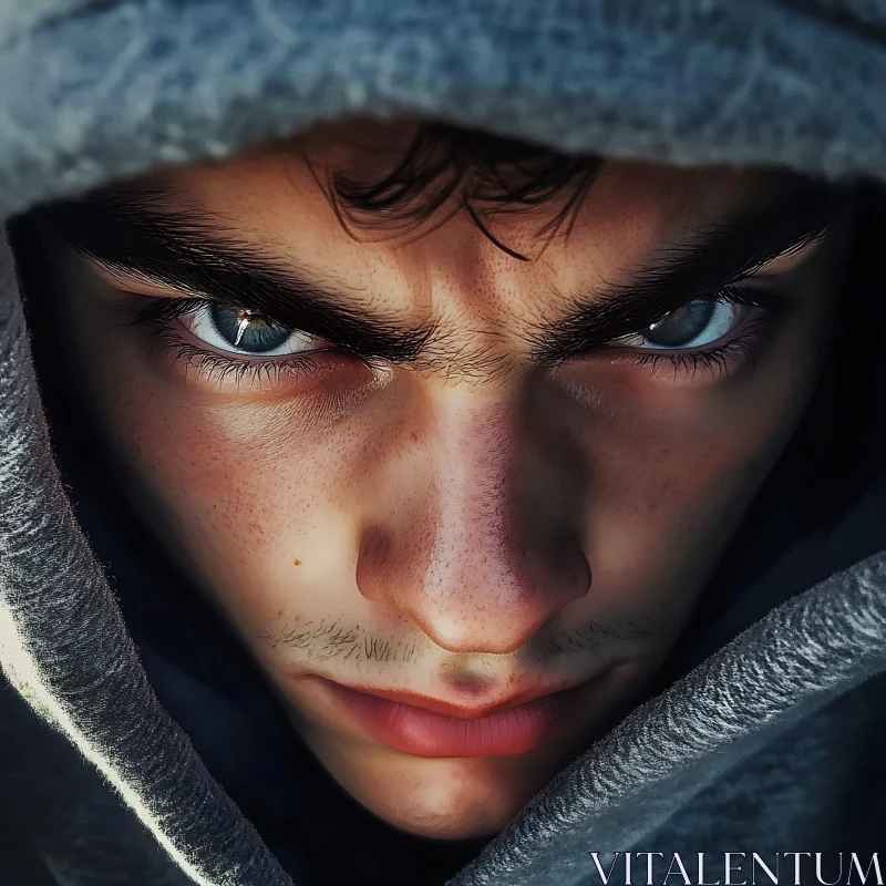 Staring Hooded Man Portrait AI Image