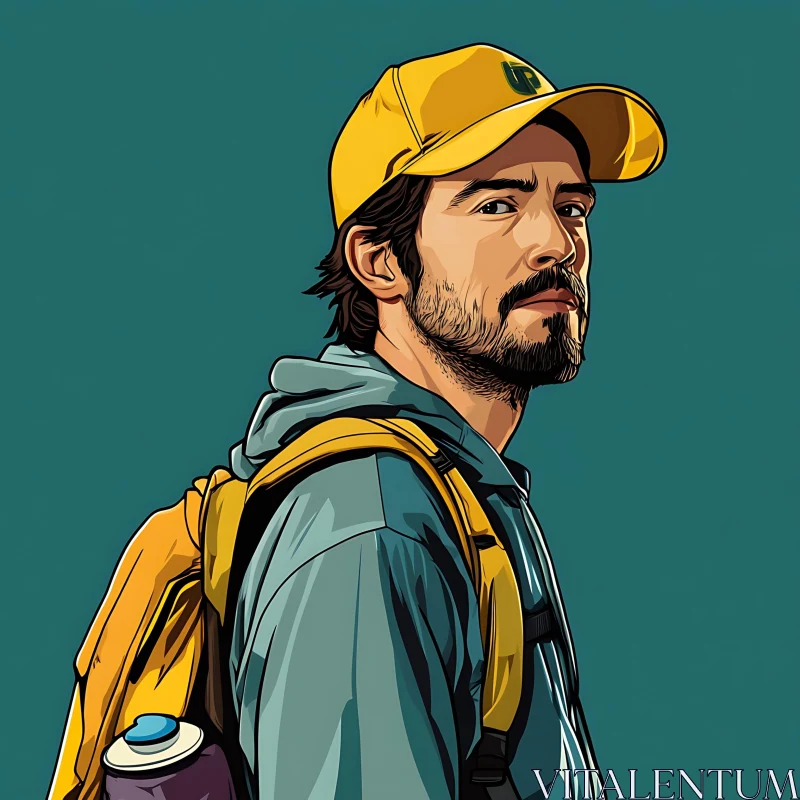 Portrait of Bearded Man in Yellow Cap AI Image