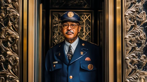 Professional Elevator Operator in Decorated Lift