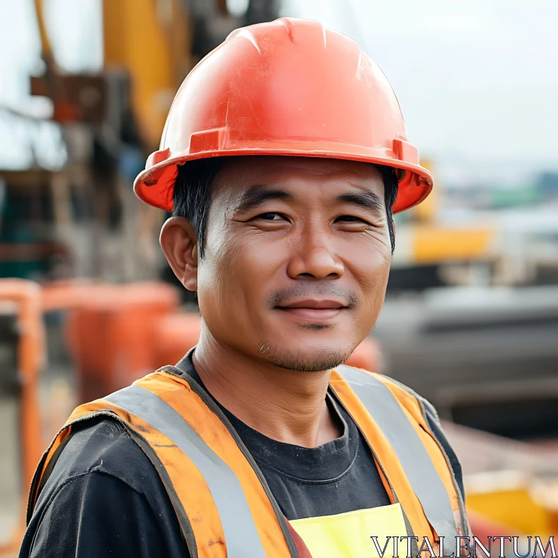 Construction Worker Portrait with Safety Gear AI Image