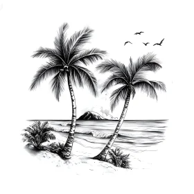 Tranquil Beach Illustration in Black and White