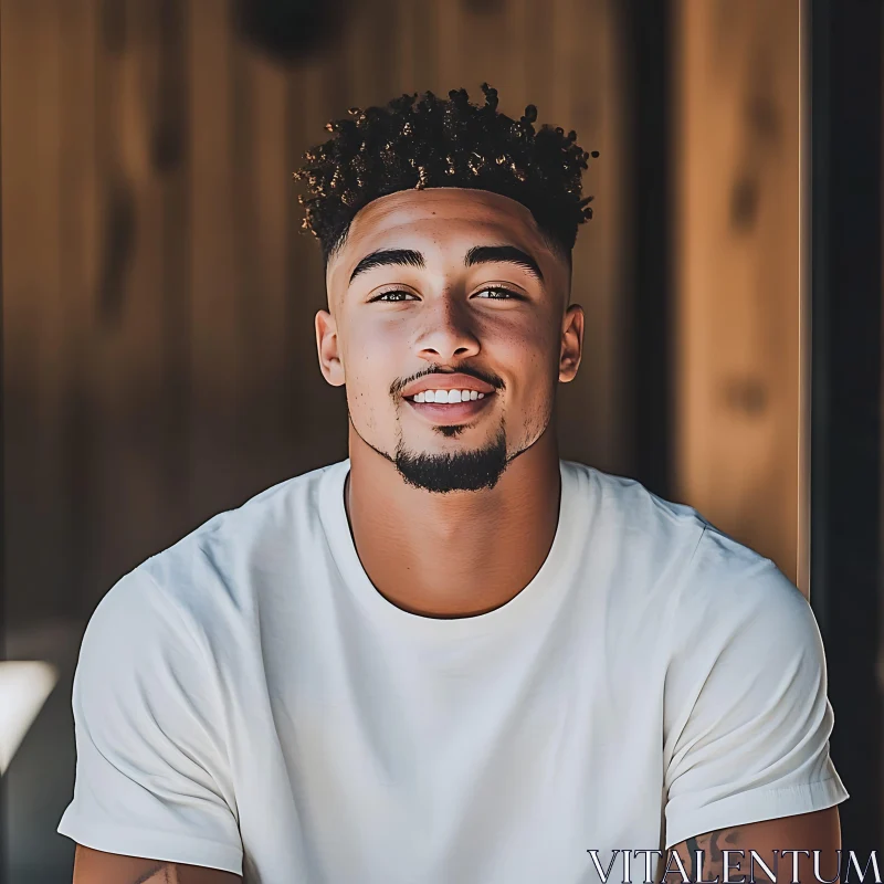 Portrait of a Young Man with Curly Hair and Beard AI Image