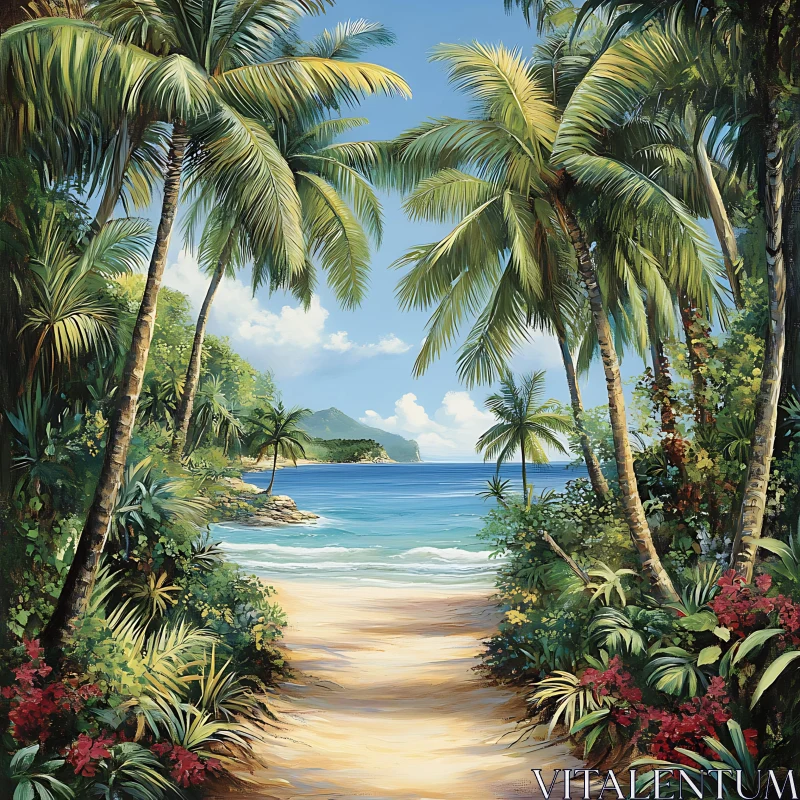 Tropical Island Beach with Stunning Seascape AI Image