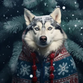 Charming Husky in Holiday Sweater