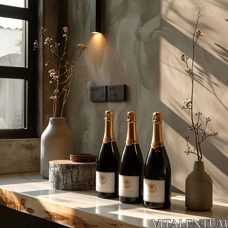 AI ART Luxurious Champagne Display in Modern Interior