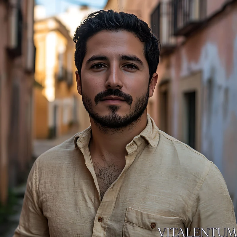 Bearded Man Standing Outdoors AI Image