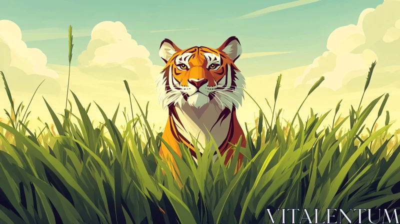 Majestic Tiger amidst Nature AI Image